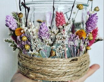 Lantaarn met gedroogde bloemen - WILDE BLOEMEN - theelichtkaarshouder - gedroogde bloemen in een glas - zoet cadeau idee tafeldecoratie boho stijl
