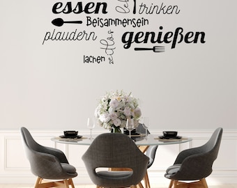 Essen und Genießen - Wandtattoo Wandaufkleber Wandsticker Spruch mit Größen.- und Farbauswahl