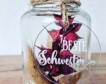 Flower Bottle No.20 - mit DEINEM Wunschtext - Weihnachtliche Trockenblumen im Glas - Korkenglas 250ml - süßes Geschenk - personalisiert