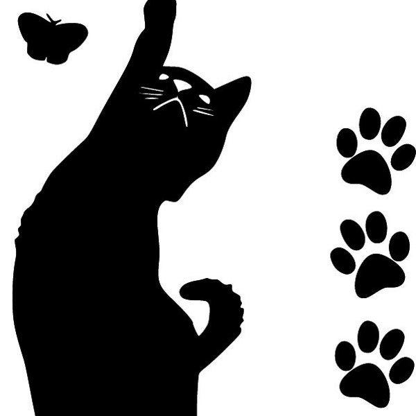 Wandtattoo - Wandsticker - Auto Aufkleber ***Katze 041 inkl. Pfotenset*** - (Größen und Farbauswahl)