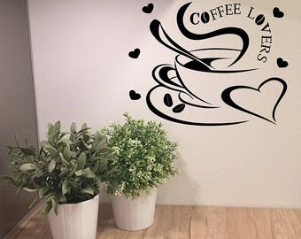 Wandaufkleber Wandtattoo Wandsticker für die Küche/Esszimmer "Kaffee Liebe - Coffee Lovers" (Größen.- und Farbauswahl)