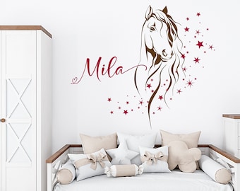 Pferd mit Wunschnamen und Sternenset -  Mädchen oder Junge Kinderzimmer Tür Wand Dekoration mit Größen und Farbauswahl