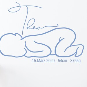 GEBURTSPOSTER Wandtattoo Outline Baby Maßstab 1:1 - mit Ihren Wunschdaten personalisiert Motiv 2/2 - Kinderzimmer Wand Dekoration Geschenk