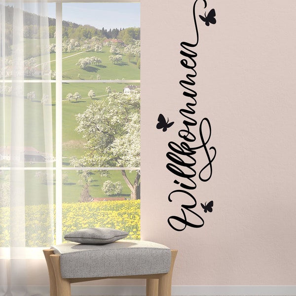 Wall Decal Wall Sticker Wall Sticker Hallway Entrance - Welcome individual attachment with 3 butterflies X9 -