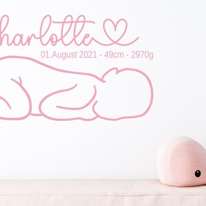 GEBURTSPOSTER Wandtattoo Outline Baby Maßstab 1:1 - mit Ihren Wunschdaten personalisiert Motiv 2/1 - Kinderzimmer Wand Dekoration Geschenk