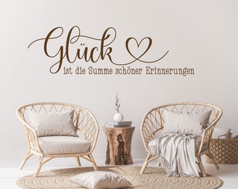 Wandtattoo Spruch - Glück ist die Summe schöner Erinnerungen -  Wandaufkleber Wandsticker mit Größen und Farbauswahl