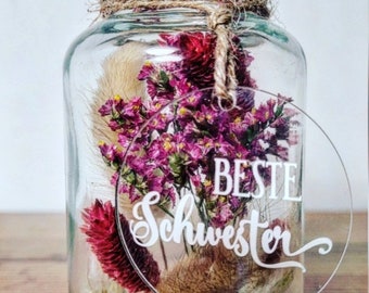 Flower Bottle No.11 - mit DEINEM Wunschtext - Trockenblumen im Glas - Korkenglas 250ml - süßes Geschenk - personalisiert