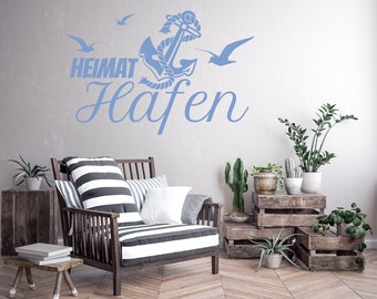 Wandtattoo Spruch - Heimat Hafen - Wandaufkleber Wandsticker Zuhause Anker mit Größen und Farbauswahl