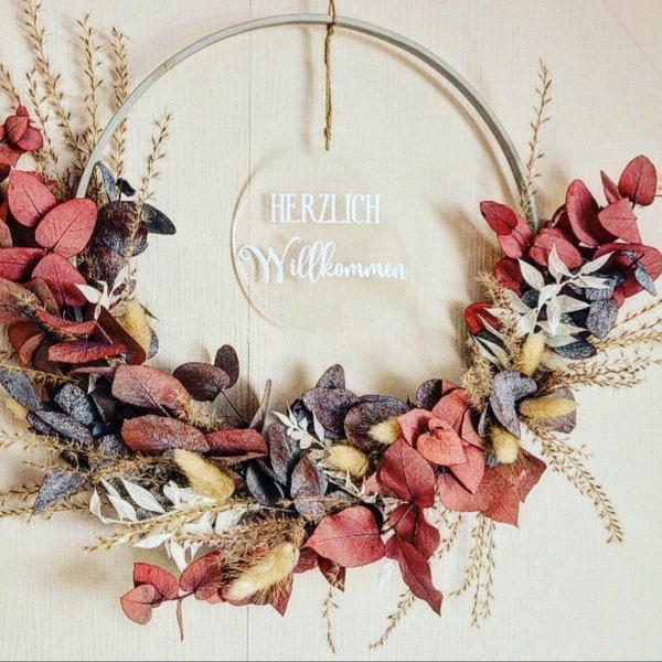 Dried flower wreath WINNIE 2.0 with wreath color choice and desired text - gift idea door wreath flower hoop DIY loop bamboo ring wall wreath window decoration