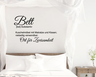 Wandaufkleber/Wandtattoo/Wandsticker Schlafzimmer ***BETT - Definition*** (Größen.- und Farbauswahl)