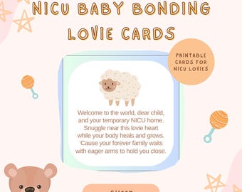 NICU Bonding Lovie Heart Poem Cards | Fluffy Sheep Art Printable Digital DIY Tags for Hospital Care and Parent-Preemie Connection PDF File