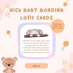 Cartões de poema Koala NICU Bonding Lovie Heart | Etiquetas para download digital para impressão de urso fofo para cuidados prematuros e conexão entre pais e bebês em arquivo PDF