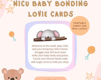 Koala NICU Bonding Lovie Heart Poem Cards | Cute Bear Printable Digital Download Tags for Preemie Care and Parent-Baby Connection PDF File