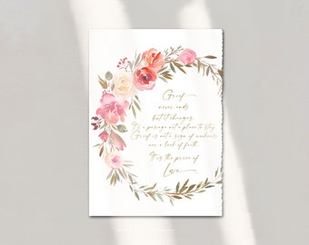 Coral Wreath Sympathy Card with Floral Watercolor Elements has an Inspirational Message of Comfort and Caring at the Death of a Loved One