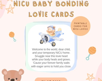 Bear Pilot Design Bonding Lovie Heart Poem Cards | Cute Baby Printable Digital DIY Tags for NICU Care and Parent-Preemie Connection PDF File