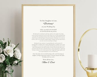 Letter to Daughter-in-Law Wedding Day | Personalized from Parents | Faith Inspired Bride Gift | Traditional Wedding Keepsake