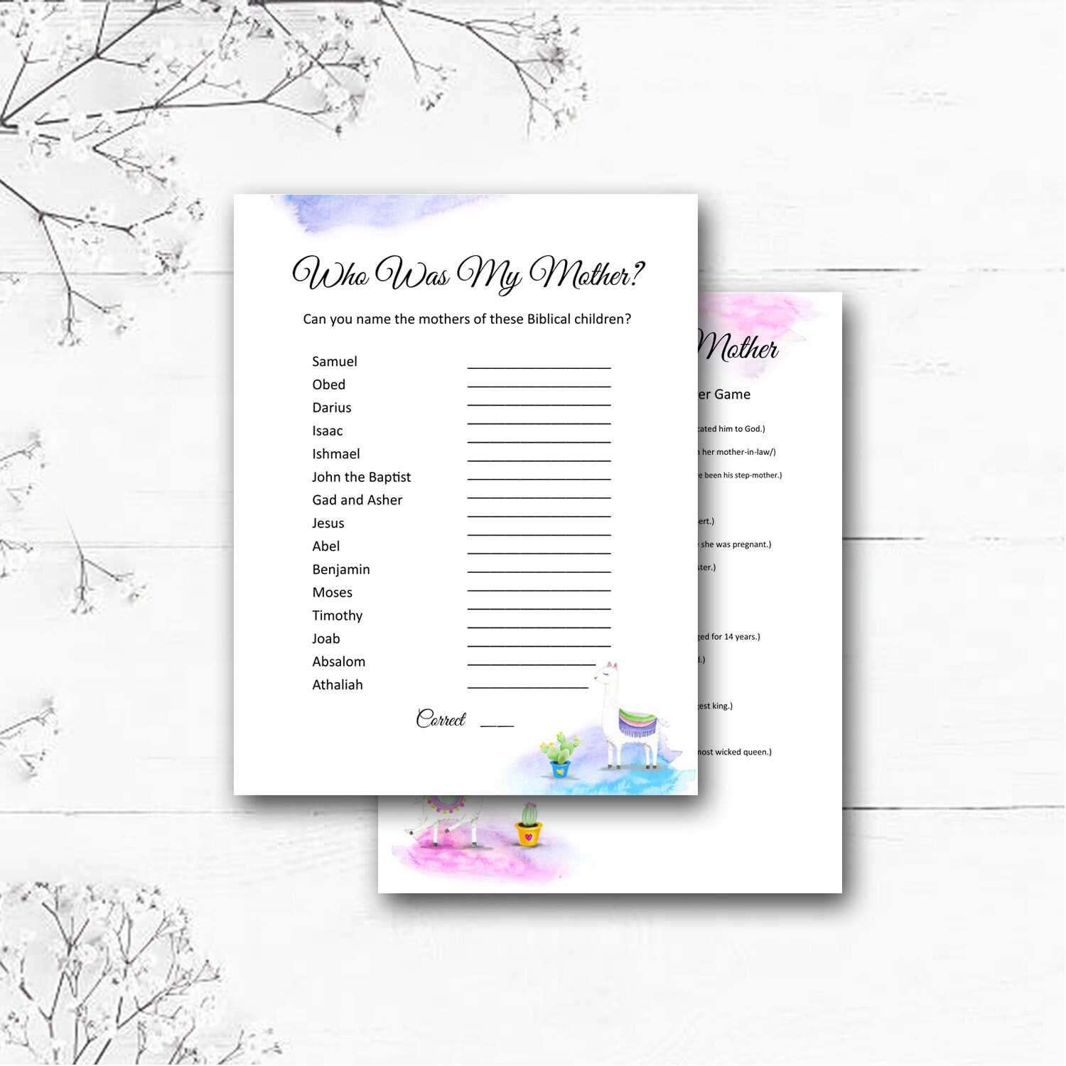 Bible Babies Baby Shower Game Digital Download Llama Theme Original bible-babies-baby-shower-game-digital-download-llama-theme-original
