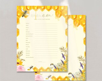 Honeybee Watercolor Design Baby Shower Game, Name My Mother Bible Babies Game, Digital Download, Kimenink exclusive design, party games