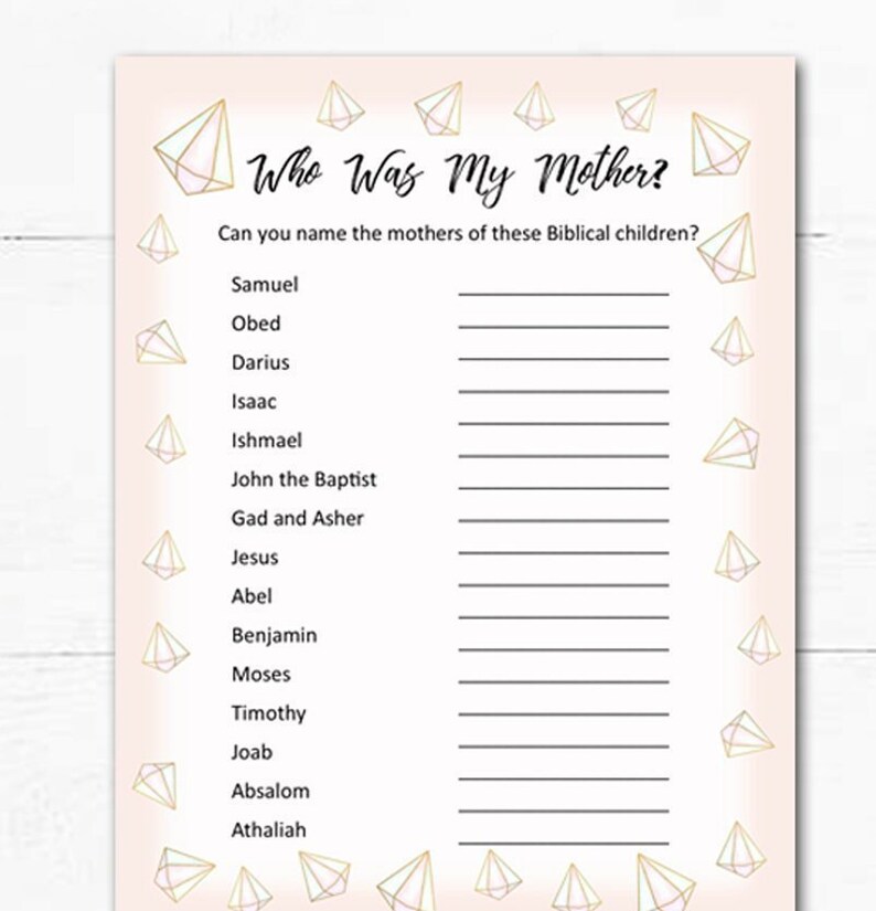 Baby Shower Game, Bible Babies Game, Name the Mothers Game, Digital