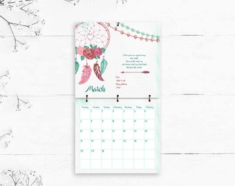 Personalized Little Dreamer New Baby First Year Memory Calendar with Over 100 Milestone Stickers, Boho Dreamcatcher Watercolor Painting