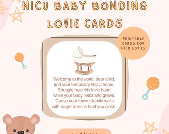 Bonding Lovie Heart Poem Cards | Bassinet Watercolor Art Printable Digital DIY Tags for NICU Care and Parent-Preemie Connection PDF File