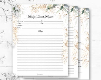 Meadow Baby Shower Planner Instant Download, Baby Shower Checklist, To Do List, Mom to Be Planner, Faux Gold Printing