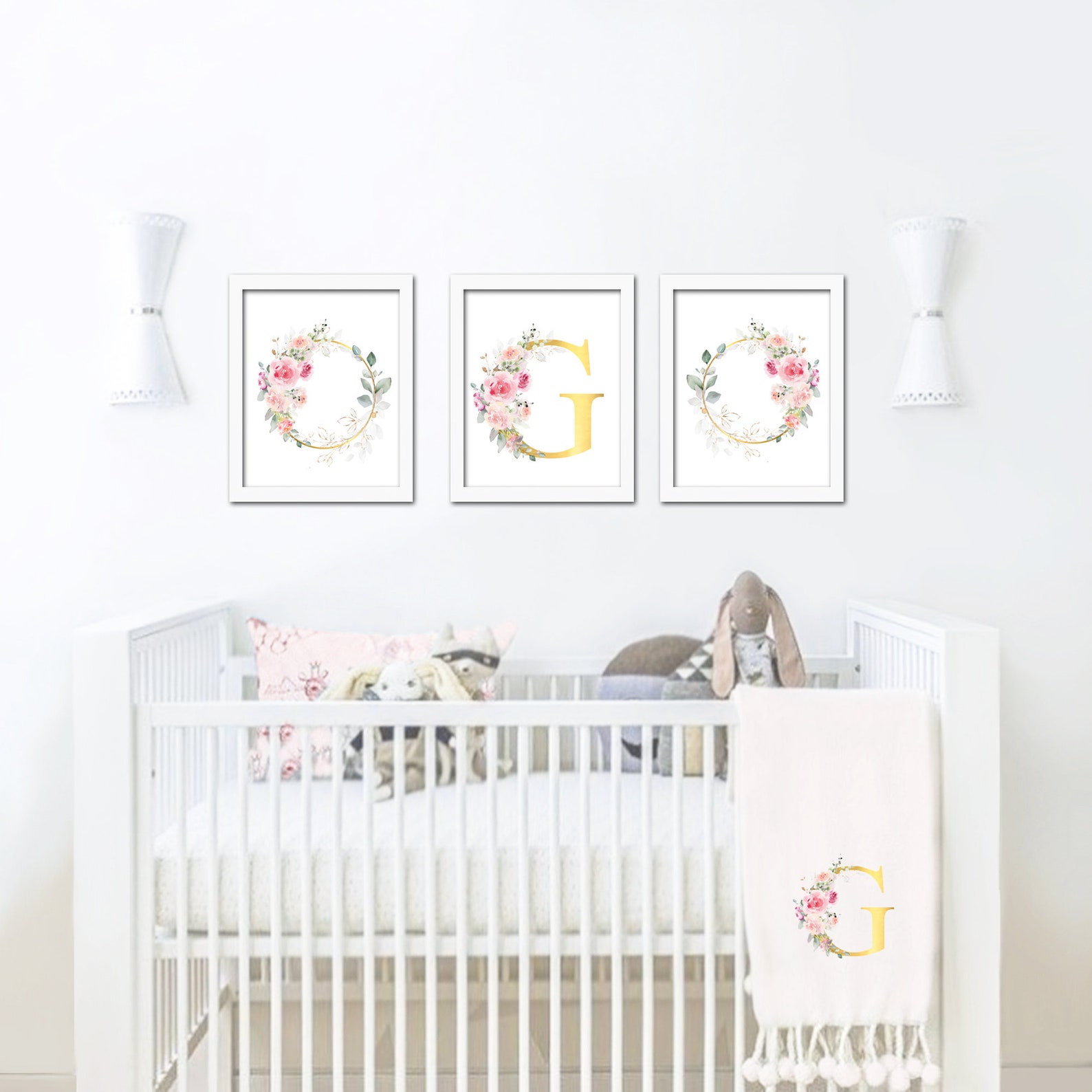 Girl Nursery Prints, Monogram Digital Art Download, Baby's Room Art