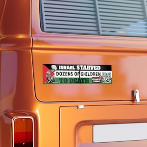 FREE PALESTINE, Israel Starved Dozens of Children to Death QR Code Car Sticker, All Profits Donated Palestine Flag Resistance Bumper Sticker