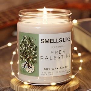 FREE PALESTINE - Smells Like, Olive Tree, Palestine Home Decor, Funny Candle, All Profits Donated, Friend Gifts, Scented Soy Candle, 9oz