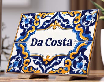 Personalized Tile 4, Azulejo Family Name Sign, Custom Address Sign, Custom House Numbers Sign, Decorated Tile, Ceramic Tile Art Perfect Gift
