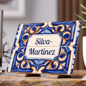 Personalized Tile 3, Azulejo Family Name Sign, Custom Address Sign, Custom House Numbers Sign, Decorated Tile, Ceramic Tile Art Perfect Gift