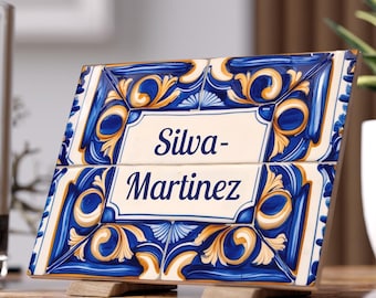 Personalized Tile 3, Azulejo Family Name Sign, Custom Address Sign, Custom House Numbers Sign, Decorated Tile, Ceramic Tile Art Perfect Gift