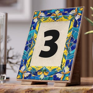 Personalized Ceramic Tile House Number 14, Colorful Mosaic Flat Print, Custom Address Sign, Custom House Numbers Sign Decorated Tile Gift