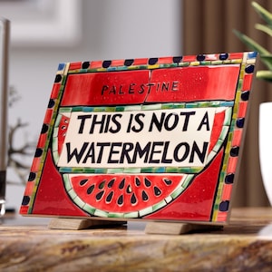 FREE PALESTINE, This Is Not A Watermelon Palestine Mosaic Art Print Backsplash 7, All Profits Donated, Decorated Tile, Ceramic Tile Art