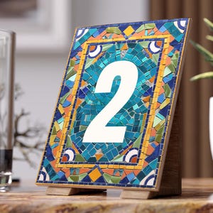 Personalized Ceramic Tile House Number 15, Colorful Mosaic Flat Print, Custom Address Sign, Custom House Numbers Sign Decorated Tile Gift