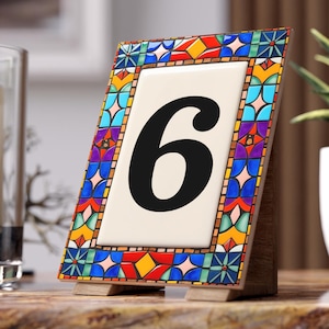 Personalized Ceramic Tile House Number 7, Colorful Mosaic Flat Print, Custom Address Sign, Custom House Numbers Sign Decorated Tile Gift