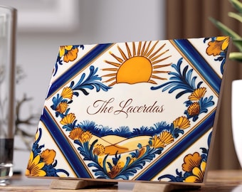 Personalized Tile 6, Azulejo Family Name Sign, Custom Address Sign, Custom House Numbers Sign, Decorated Tile, Ceramic Tile Art Perfect Gift