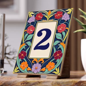 Personalized Ceramic Tile House Number 1, Colorful Mosaic Flat Print, Custom Address Sign, Custom House Numbers Sign Decorated Tile Gift