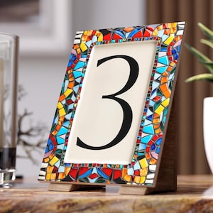 Personalized Ceramic Tile House Number 5, Colorful Mosaic Flat Print, Custom Address Sign, Custom House Numbers Sign Decorated Tile Gift