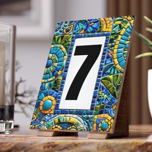Personalized Ceramic Tile House Number 12, Colorful Mosaic Flat Print, Custom Address Sign, Custom House Numbers Sign Decorated Tile Gift
