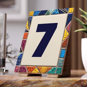 Personalized Ceramic Tile House Number 2, Colorful Mosaic Flat Print, Custom Address Sign, Custom House Numbers Sign Decorated Tile Gift