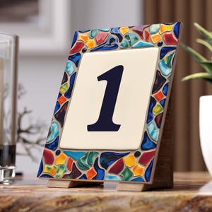 Personalized Ceramic Tile House Number 9, Colorful Mosaic Flat Print, Custom Address Sign, Custom House Numbers Sign Decorated Tile Gift