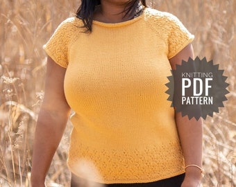 SWEATER KNIT PATTERN, Summer Knitting Pattern, Easy Pullover Pattern, Knit Sweater Tee Pattern, Seamless Sweater Tee