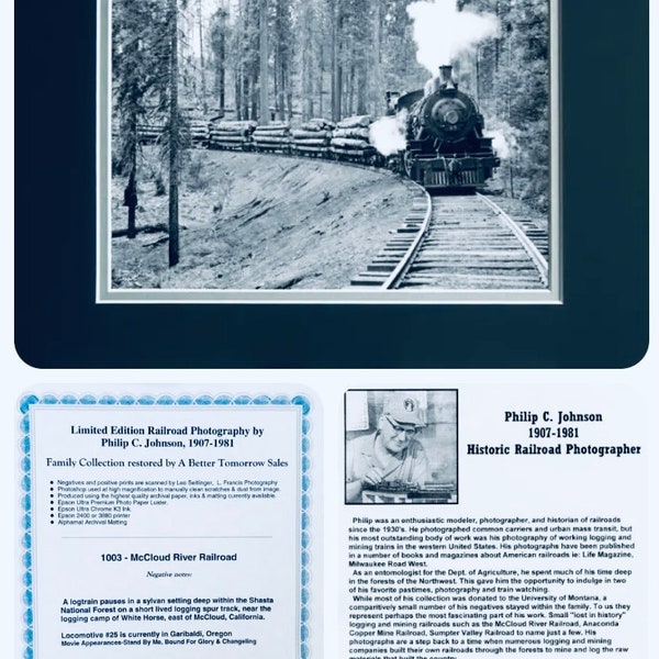 McCloud River Railroad-Your choice Limited Edition Print Philip C. Johnson Family Collection,Train Fine Art Gifts