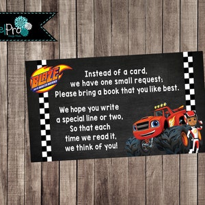 Blaze book insert for boy birthday, Blaze book insert card, Blaze theme book instead of a card, Blaze girl bday, Blaze card for books