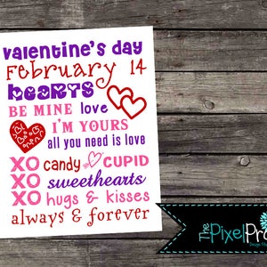Valentine&#39;s day subway art printable, Valentines decor printable file, Love decor print, Valentine&#39;s day subway art decor, February 14 print