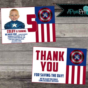 Captain America birthday party invitation with red white and blue, captain america bday, captain america party invite, americana birthday