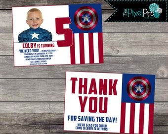 Captain America birthday party invitation with red white and blue, captain america bday, captain america party invite, americana birthday