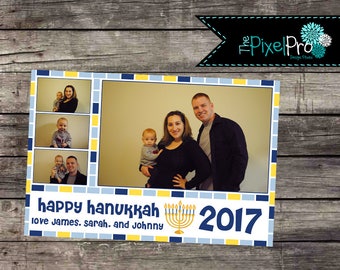 Happy Hanukkah card, Hanukkah Holiday card, Holiday card with menorah, Hanukkah card with menorah, Yellow and blue Hanukkah holiday card