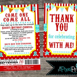 Carnival birthday invitation for birthday party, Circus birthday invite, Greatest show invitation, Carnival birthday party invitation ticket